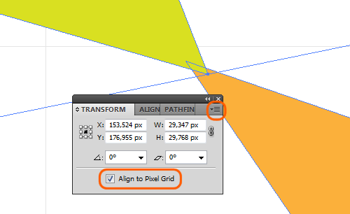 Panel Transform - je potřeba zrušit zarovnání na pixel