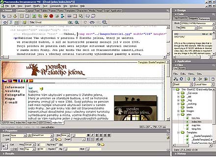 Macromedia Dreamweaver MX - pracovní plocha