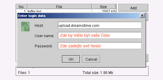 Dreamstime - nahrávání obrázků přes Java rozhraní - login