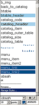 Macromedia Dreamweaver MX 2004 - Vizuální zobrazení nadefinovaných stylů v paletě vlastností objektu